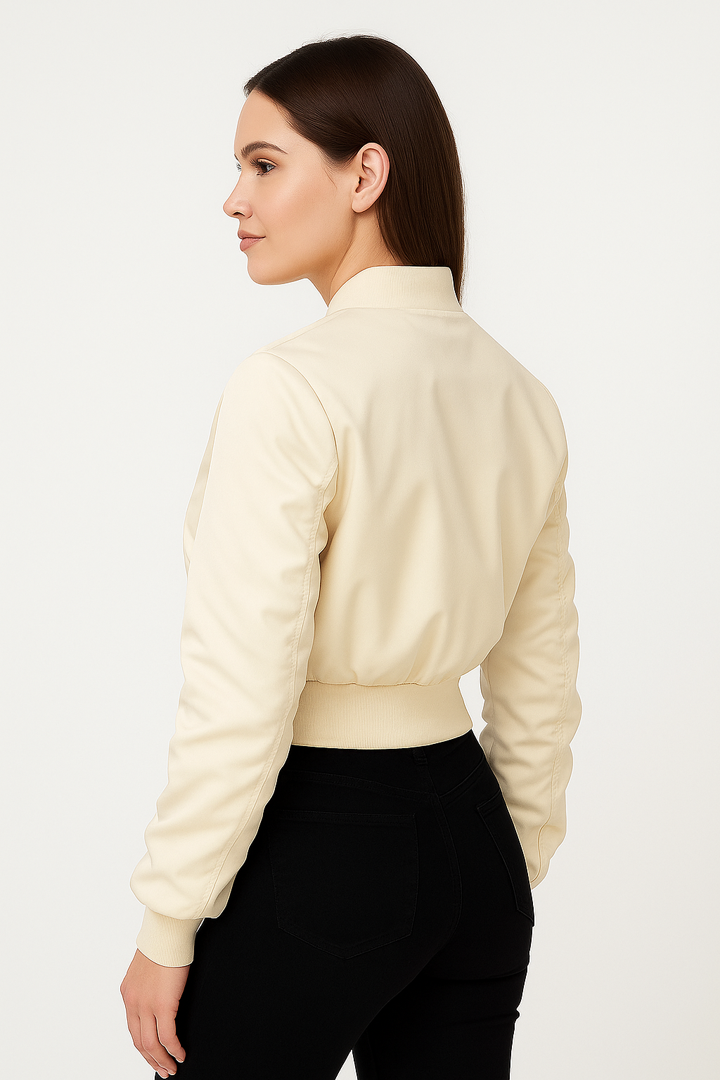 Cropped Satin-Bomberjacke Creme