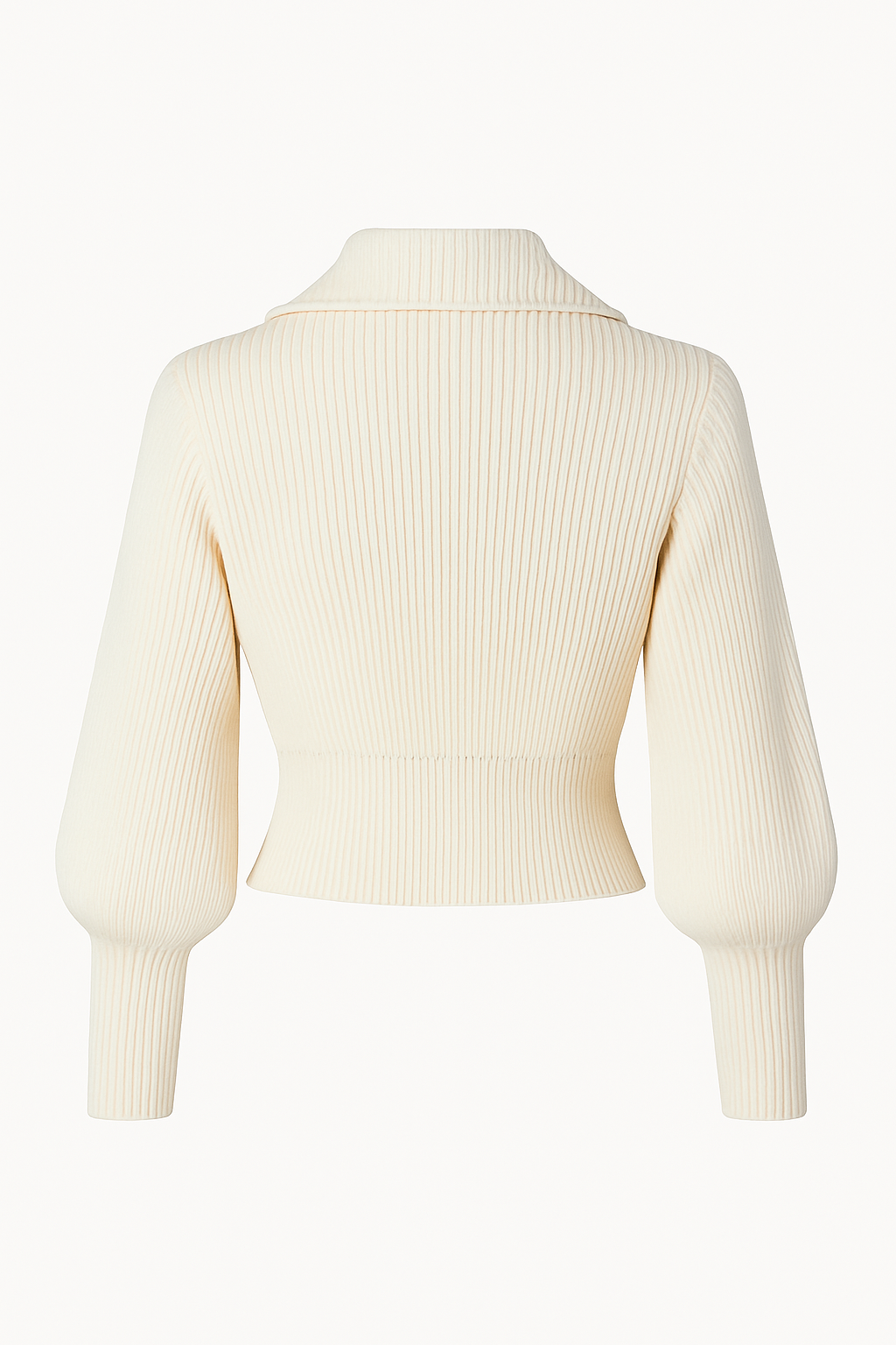 Eleganter Cropped Zip-Strickpullover Creme