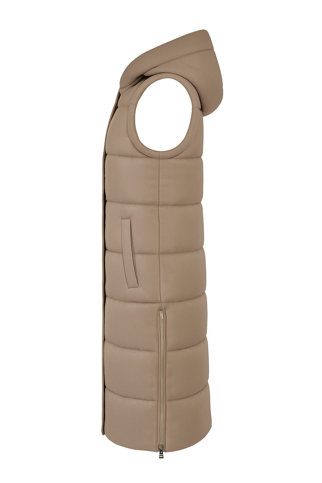 Lange Steppweste mit Kapuze Beige