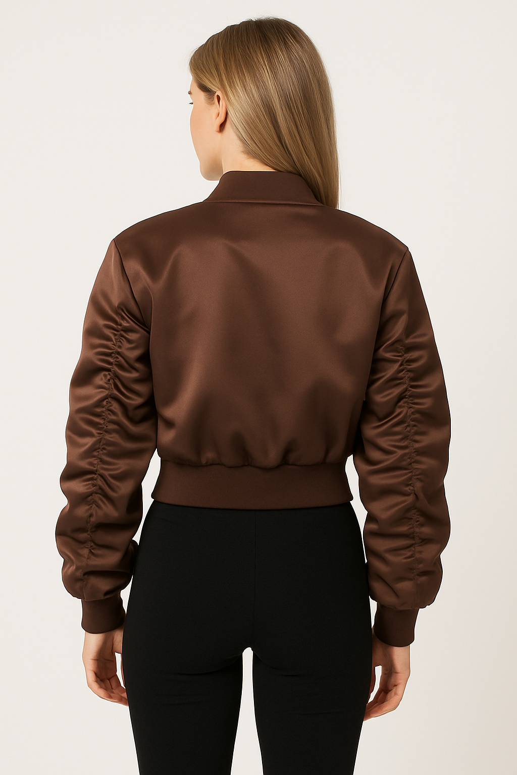 Cropped Satin-Bomberjacke Braun