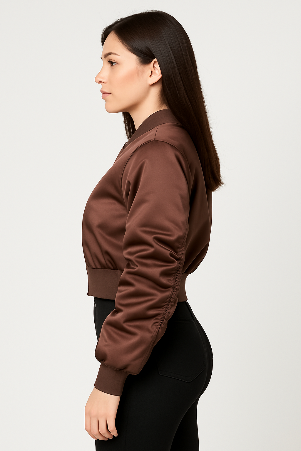 Cropped Satin-Bomberjacke Braun