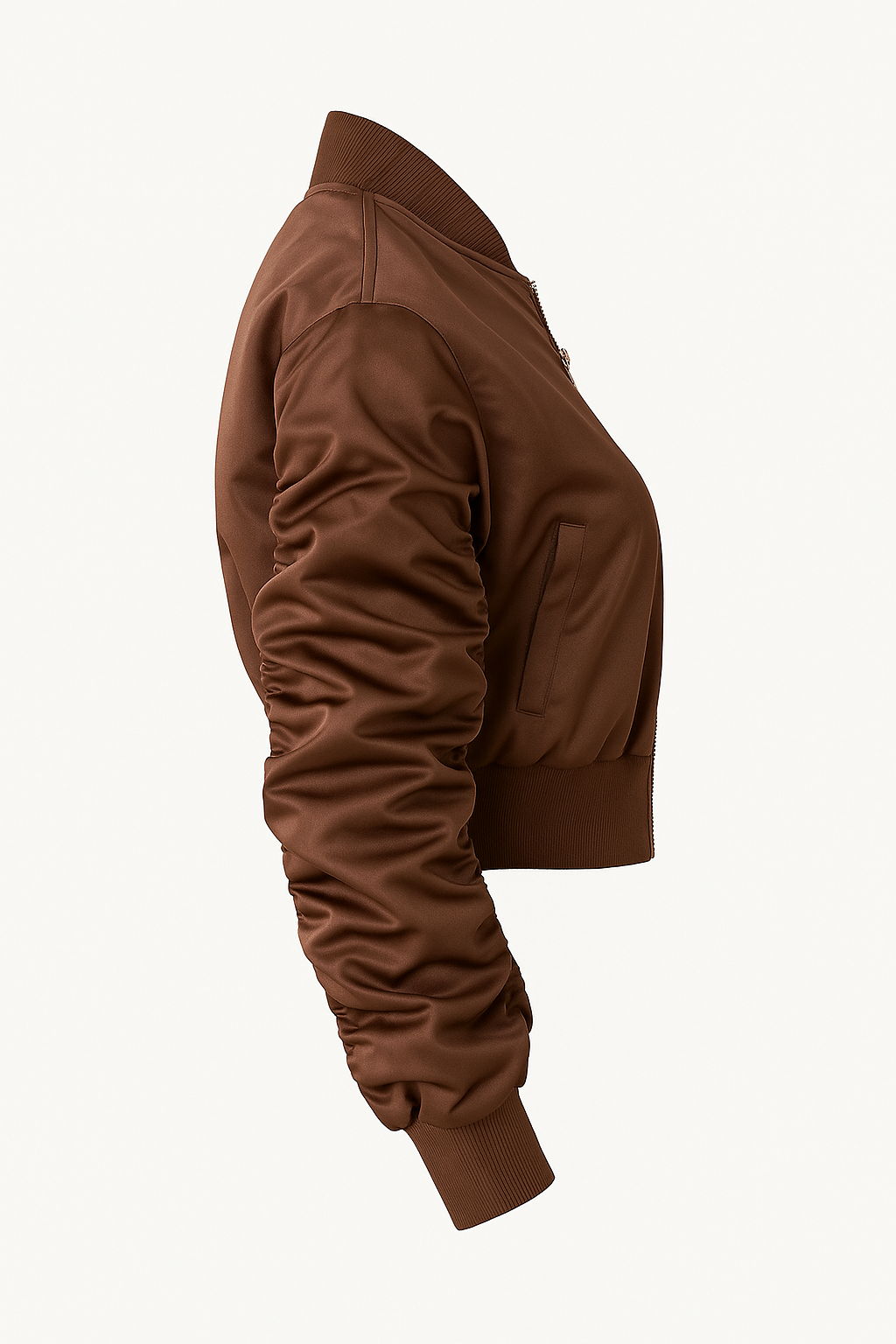 Cropped Satin-Bomberjacke Braun