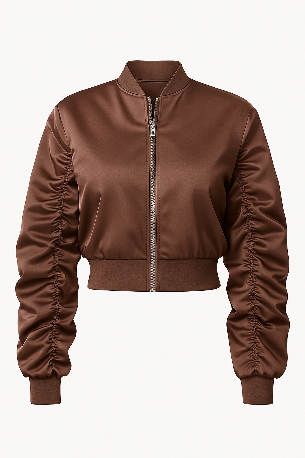 Cropped Satin-Bomberjacke Braun