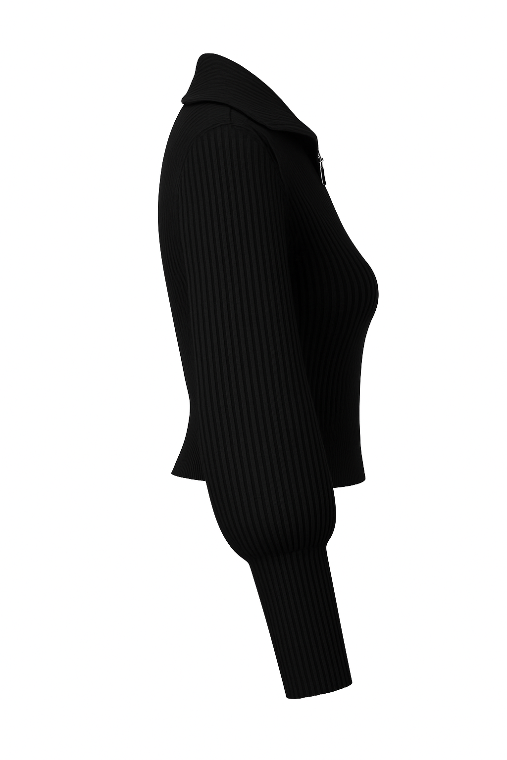 Eleganter Cropped Zip-Strickpullover Black