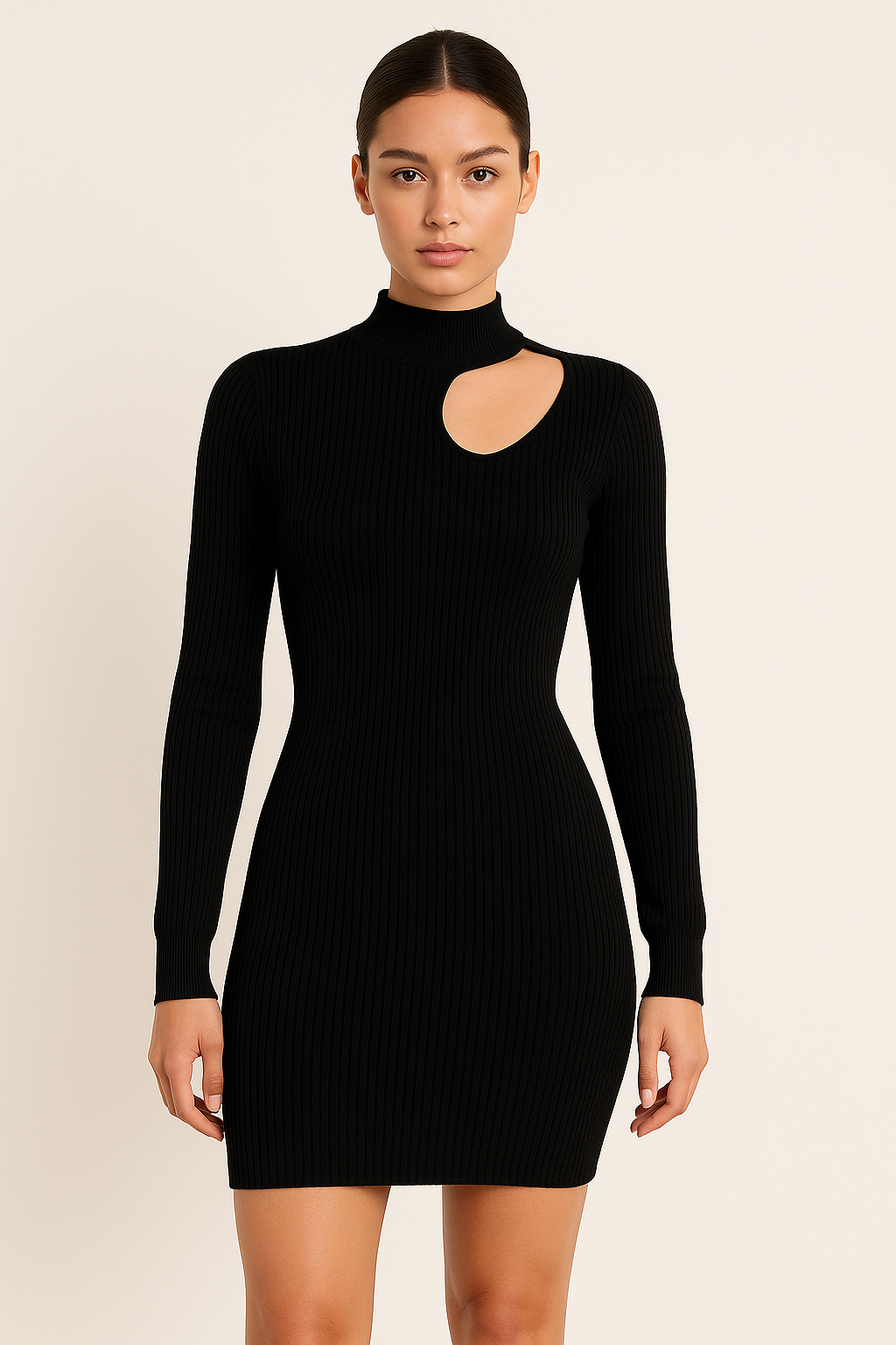 Elegantes Strickkleid mit Cut-Out Black