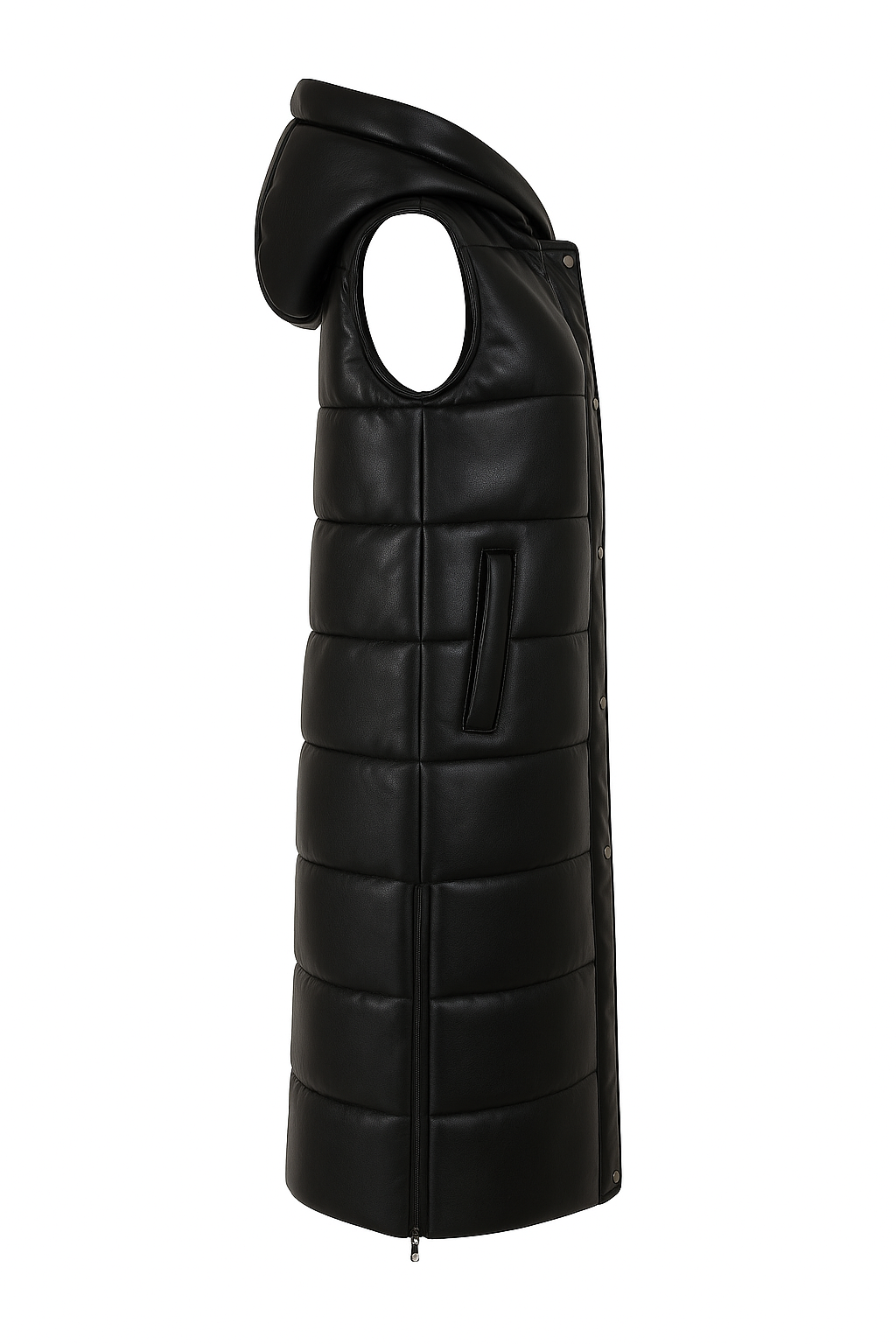 Lange Steppweste mit Kapuze Black