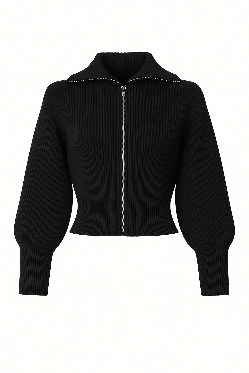 Eleganter Cropped Zip-Strickpullover Black