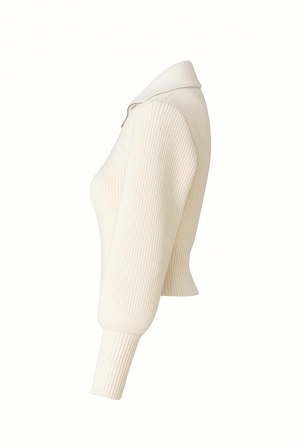 Eleganter Cropped Zip-Strickpullover Creme