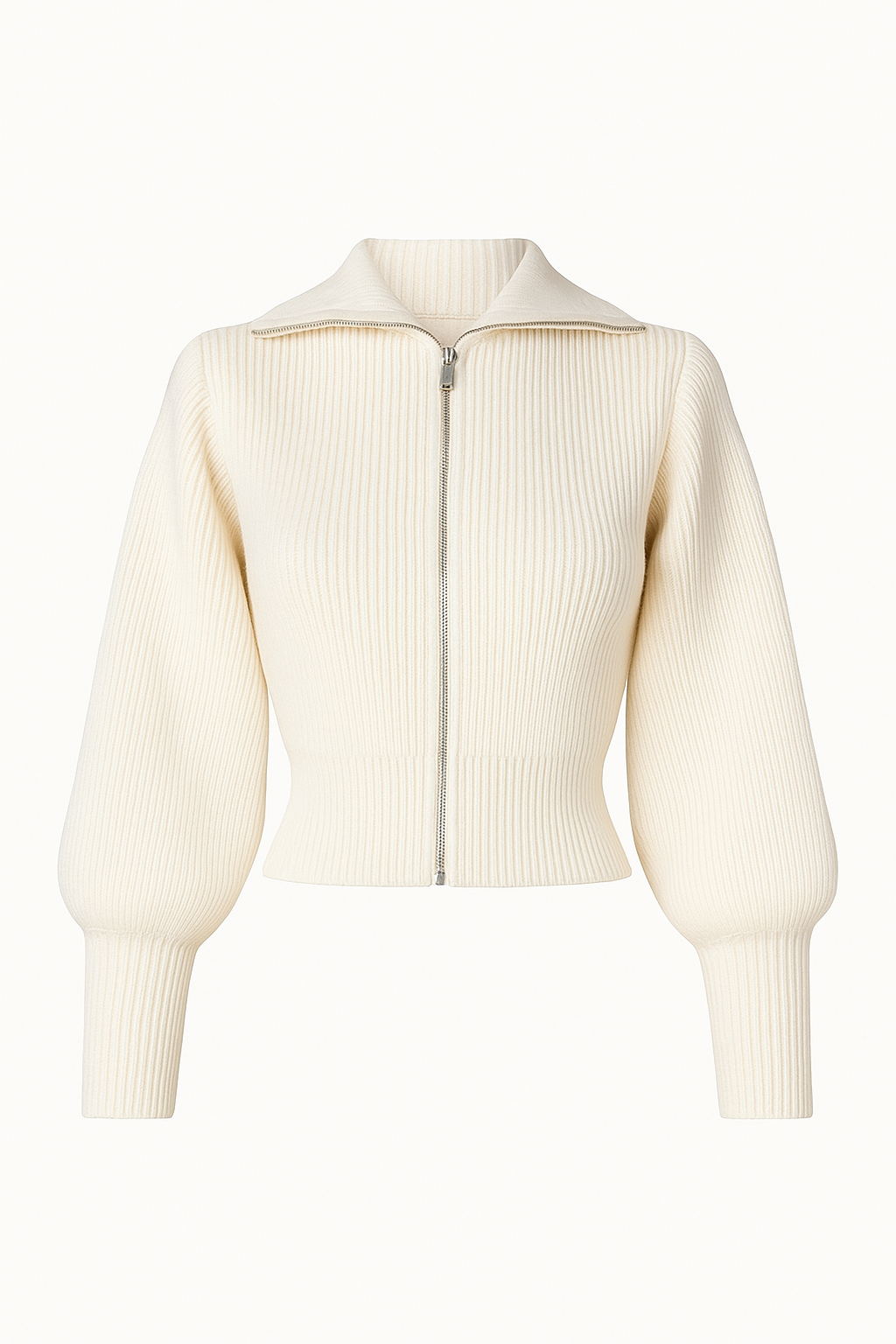 Eleganter Cropped Zip-Strickpullover Creme