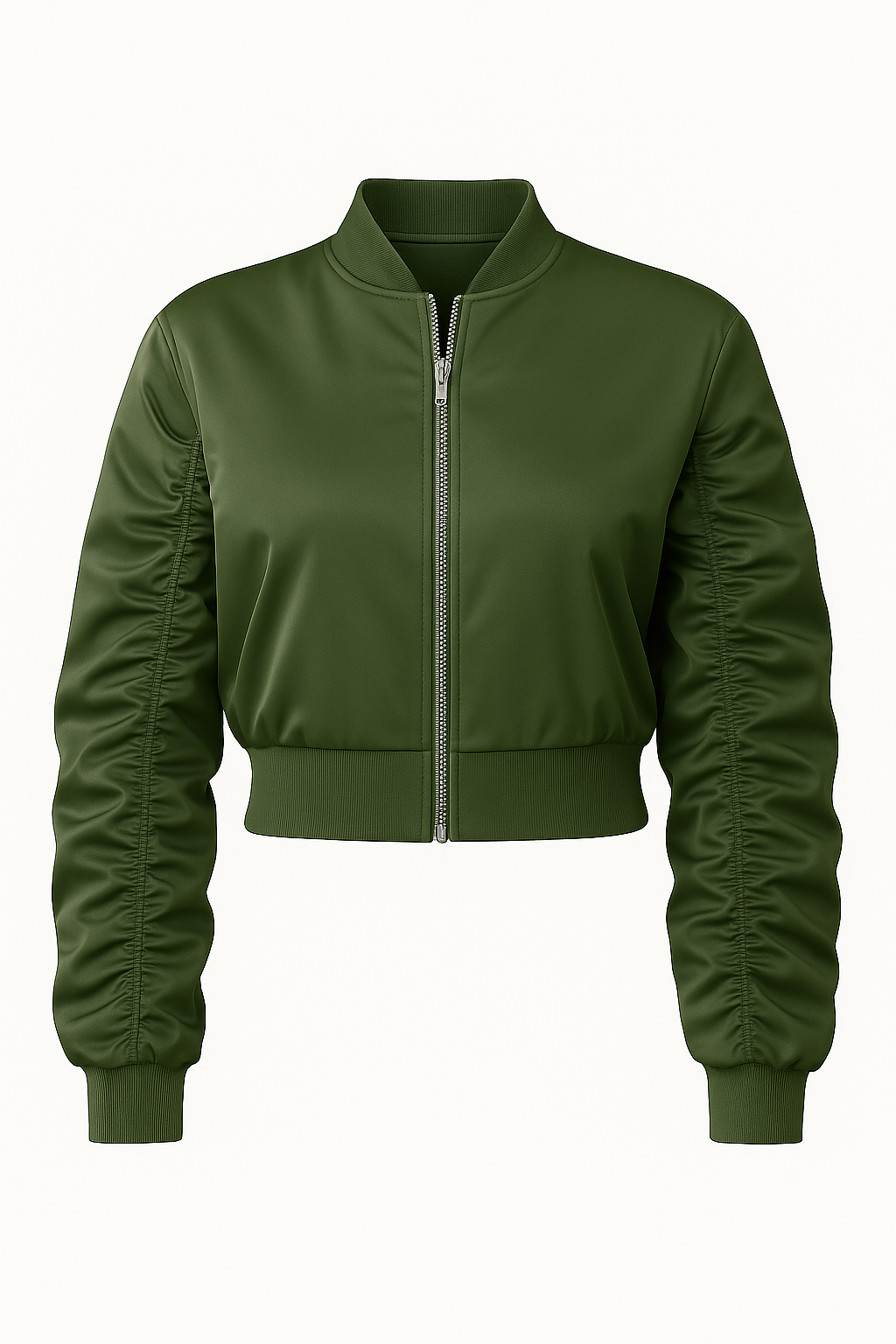 Cropped Satin-Bomberjacke Green