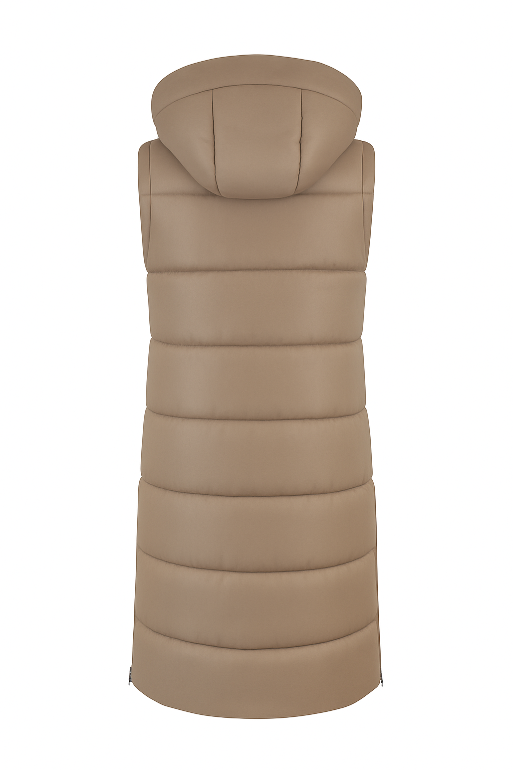 Lange Steppweste mit Kapuze Beige