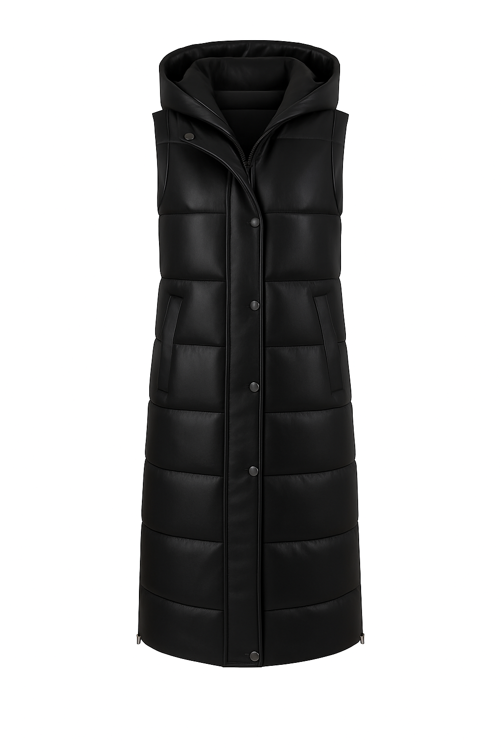 Lange Steppweste mit Kapuze Black