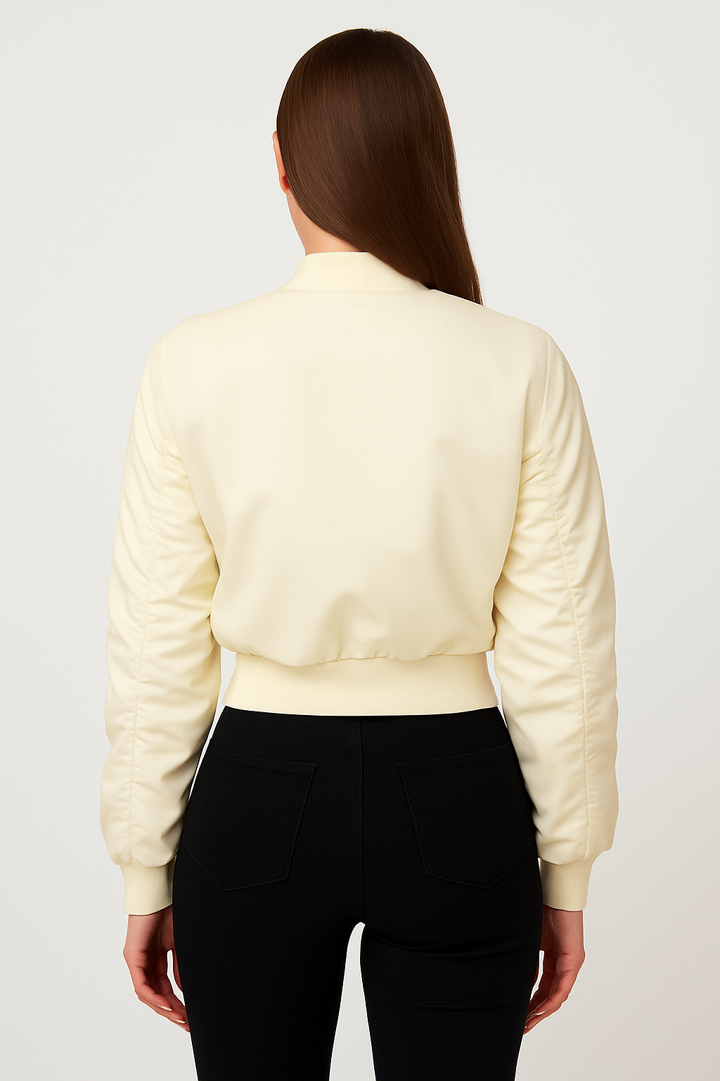 Cropped Satin-Bomberjacke Creme