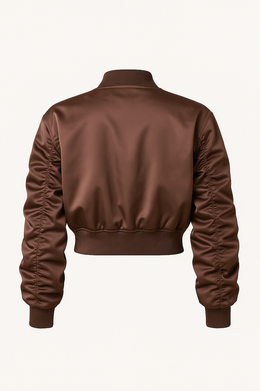 Cropped Satin-Bomberjacke Braun