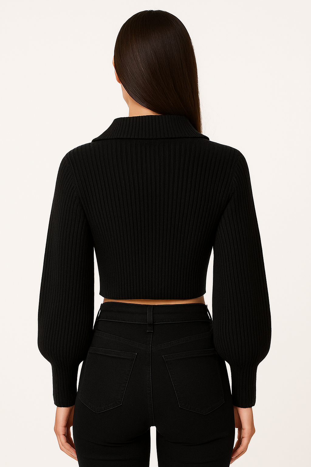 Eleganter Cropped Zip-Strickpullover Black