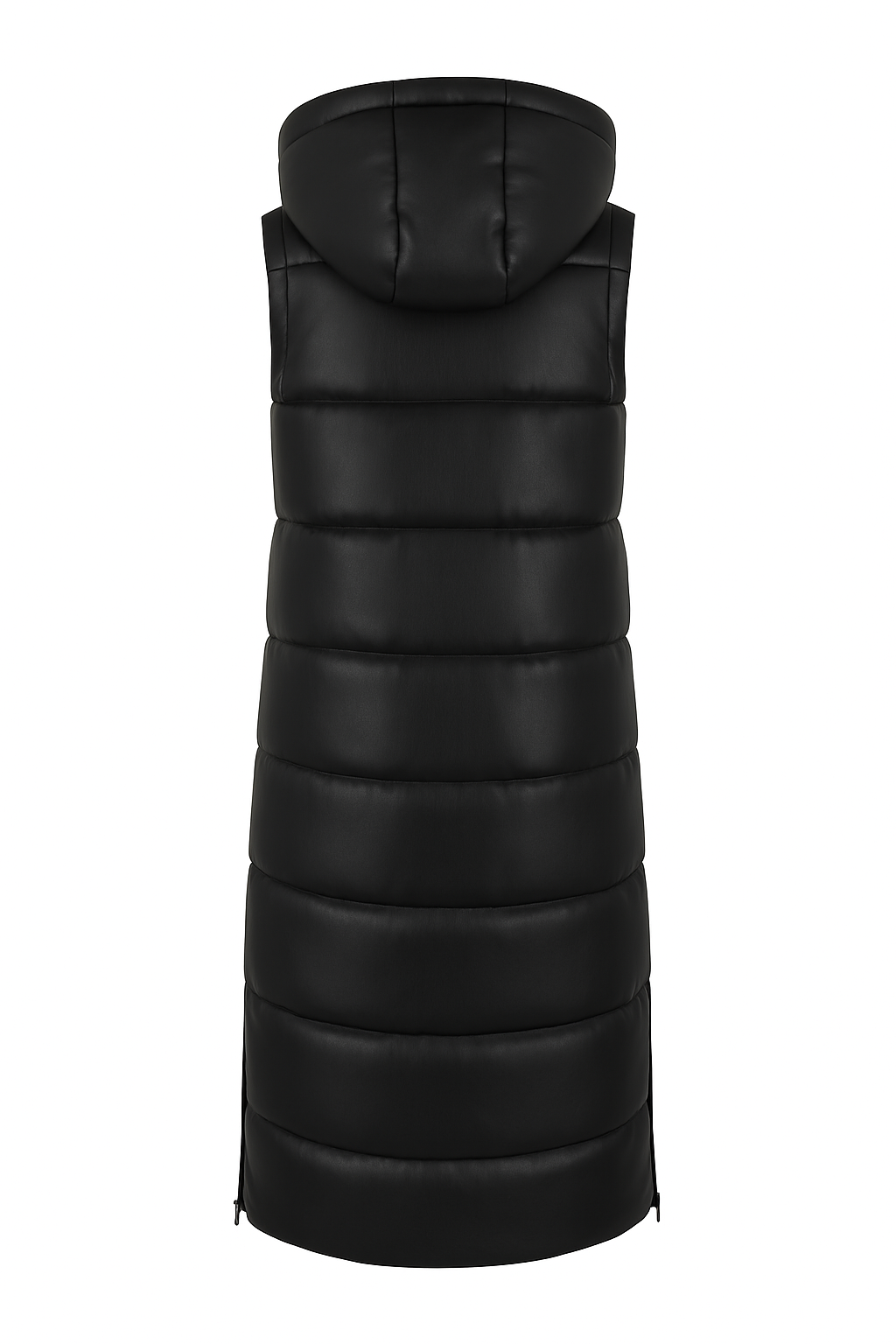 Lange Steppweste mit Kapuze Black