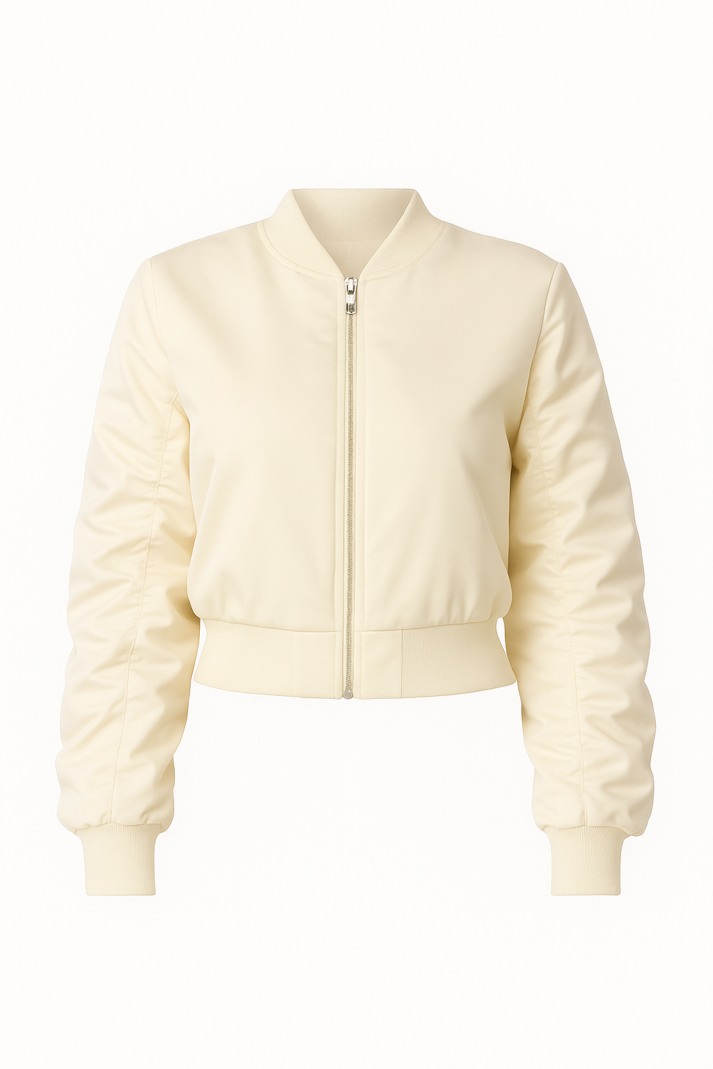 Cropped Satin-Bomberjacke Creme