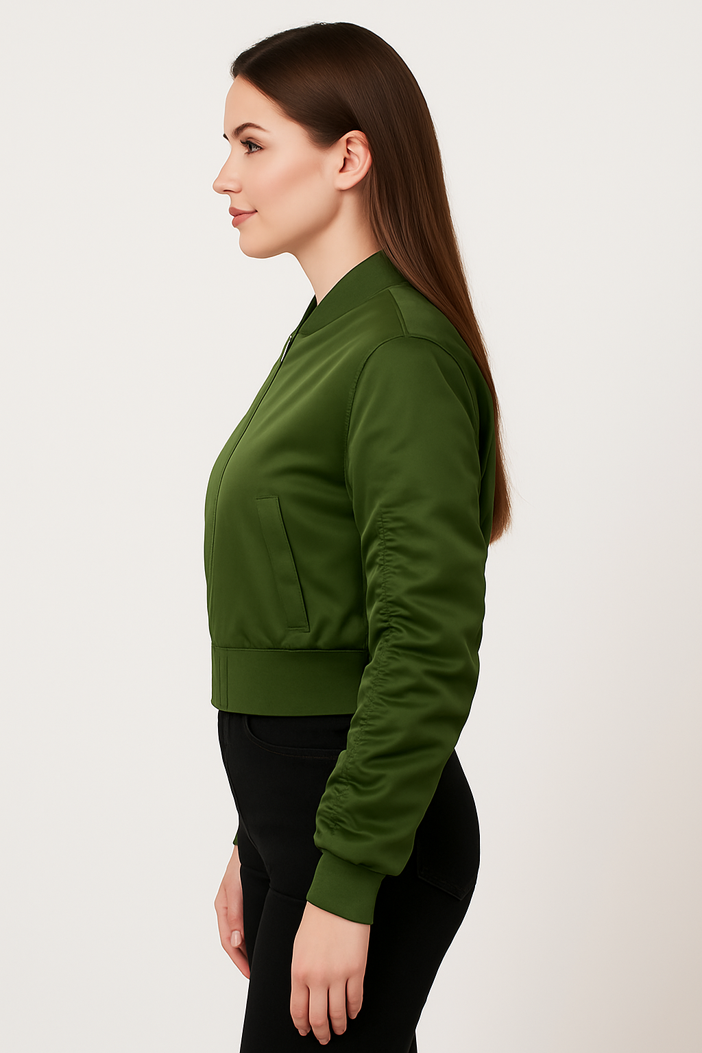 Cropped Satin-Bomberjacke Green