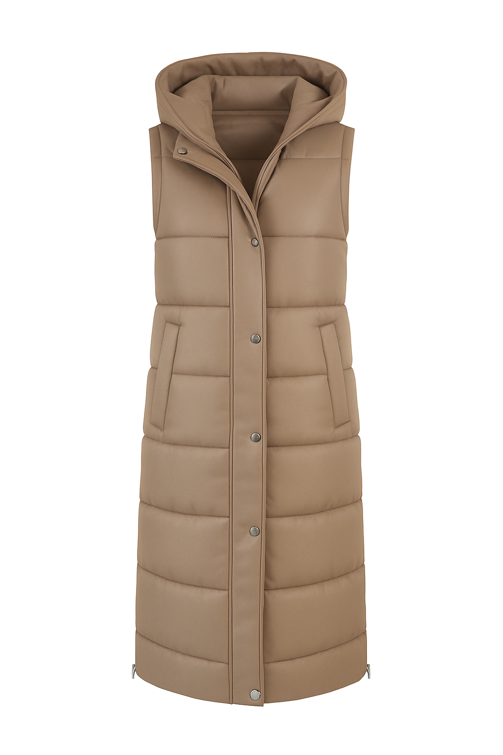 Lange Steppweste mit Kapuze Beige