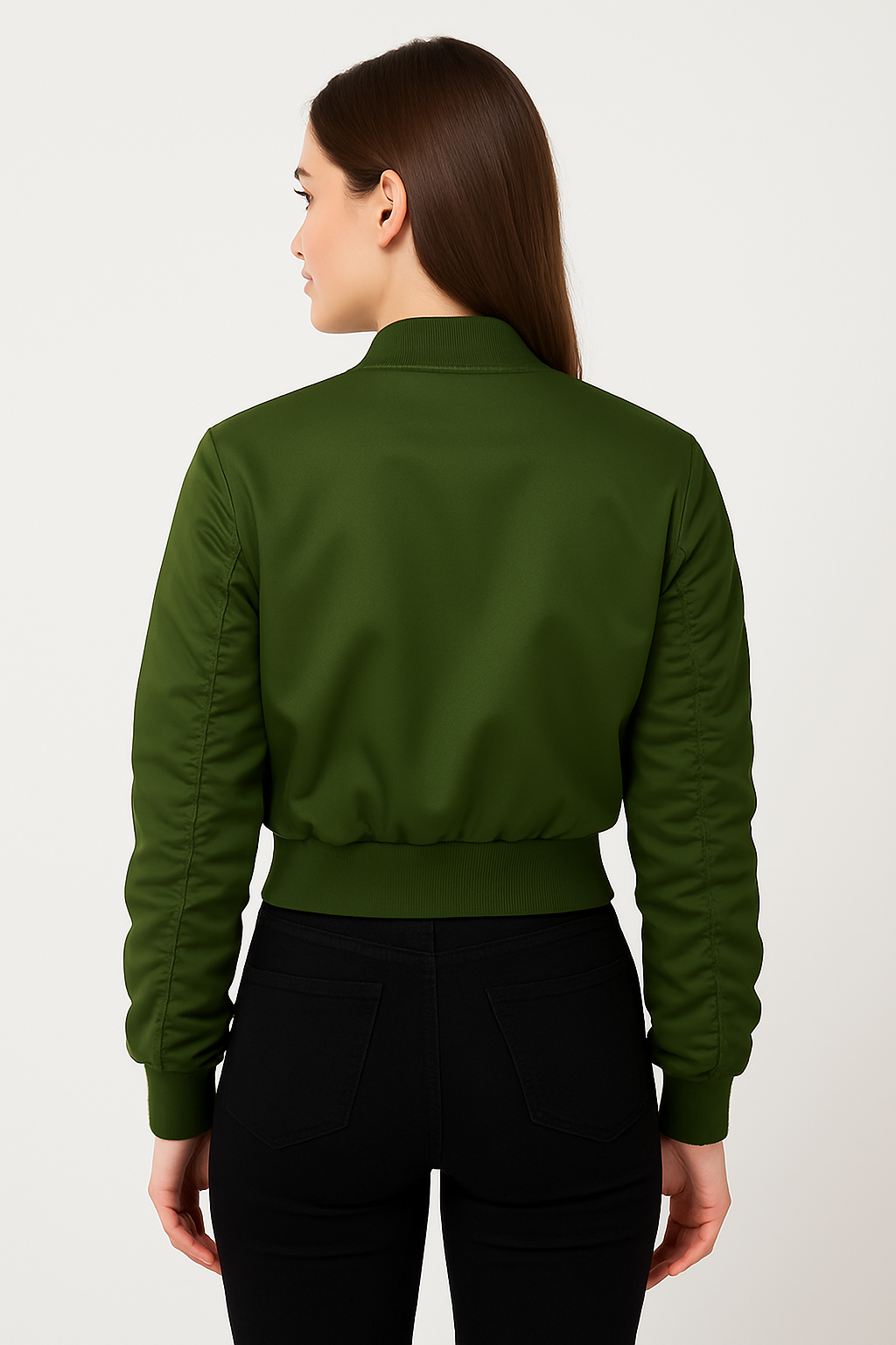 Cropped Satin-Bomberjacke Green