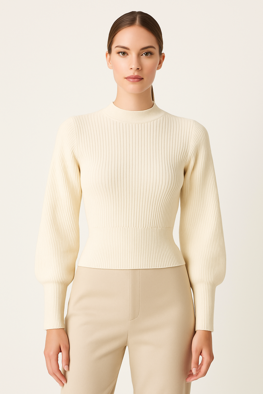 Eleganter Cropped Strickpullover Creme