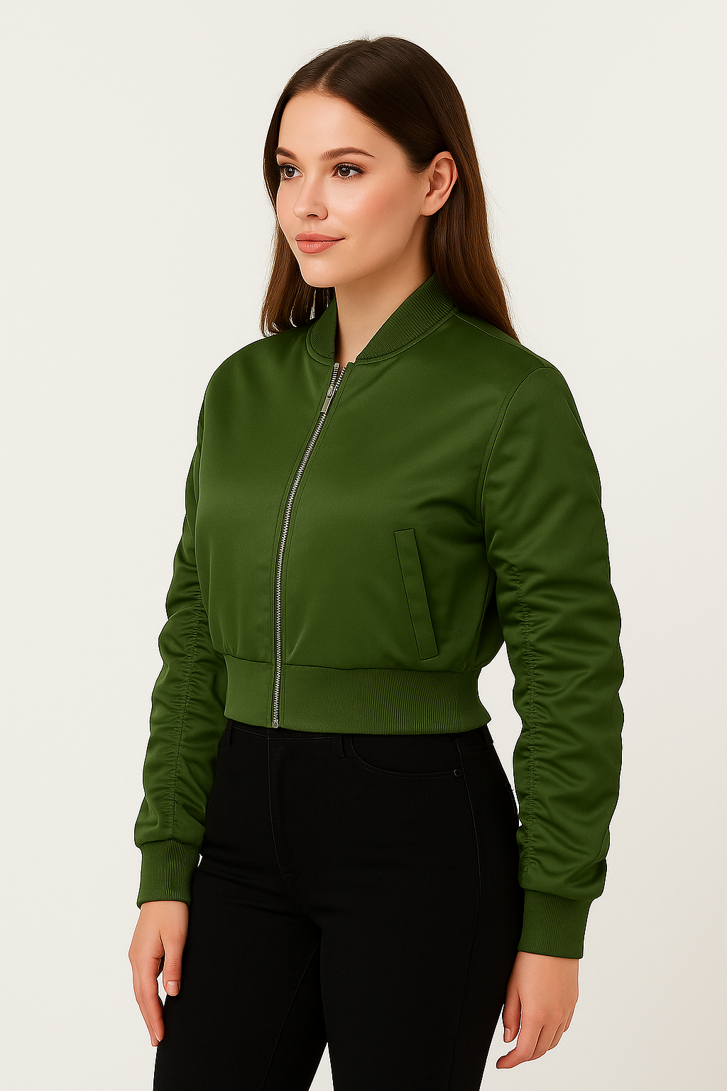 Cropped Satin-Bomberjacke Green